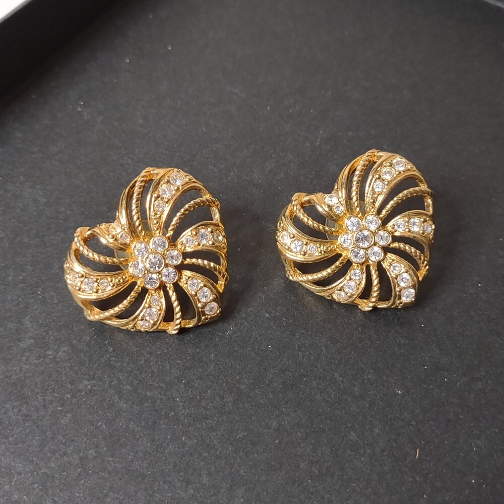 Large Avon Heart Earrings With Clear Stones